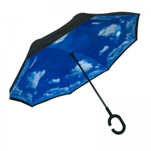 23 inches Dubbellaags ondersteboven start sky design decoratieve omgekeerde rechte paraplu