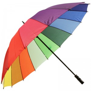 Kleurrijke aangepaste logo regenboog waterdichte golfparaplu voor promotie