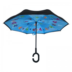 19 inch kinderen grootte omgekeerde paraplu met vlinder afdrukken patroon rechte omgekeerde paraplu