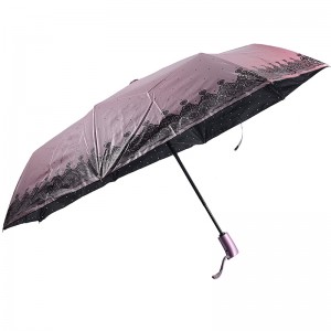Kleurrijke zwarte coating UV-beschermende paraplu 3 opvouwbare regen- en parasol