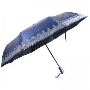 Speciaal materiaal blauwe kleur UV-coating 3-voudig Auto open en auto close paraplu