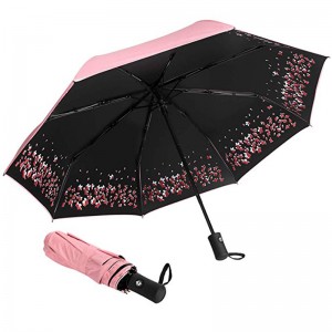 Bedrukte paraplu met bloemmotief en zwarte coating UV-bescherming 3-voudige paraplu