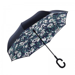 Regenparaplu winddicht met bloemenprint ontwerp omgekeerde paraplu striaght