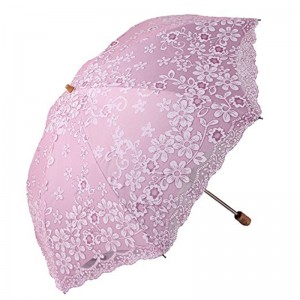 21 inch marketing verkoop aangepaste afdrukken aangepaste stof 3-voudige houten handvat paraplu