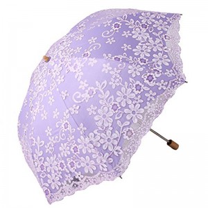 2019 produceert parasols kanten paraplu 3-voudige paraplu met houten handvat