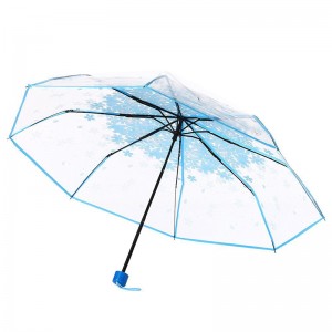 POE-materiaal transparant promotie-item 3-voudige paraplu handmatig open