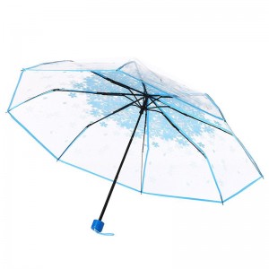 POE-materiaal transparant promotie-item 3-voudige paraplu handmatig open