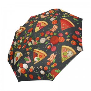 Pizza grappig afdrukken Relatiegeschenken item aangepaste logo afdrukken 3-voudige auto open en auto gesloten paraplu