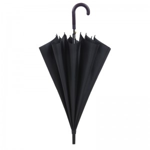 Klassieke beste verkoop zwarte pongee stof metalen frame plastic gebogen handvat rechte paraplu