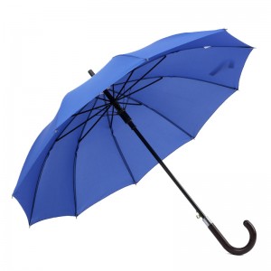 Topkwaliteit goedkope pongee stof plastic gebogen handvat rechte paraplu auto open